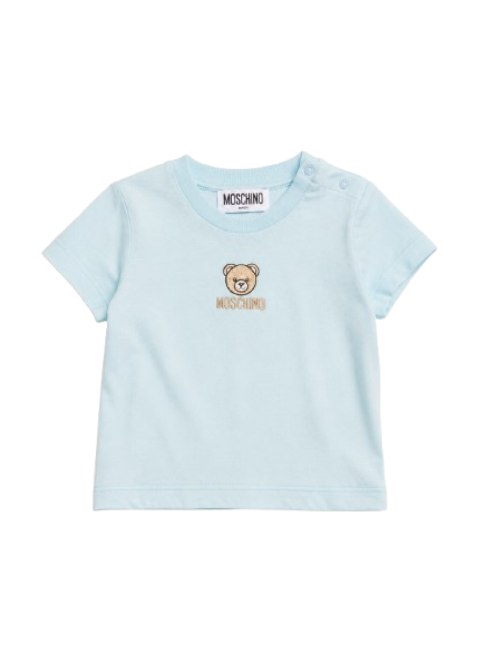T-shirt per neonati Moschino Kids azzurra con dettagli ricamati MYM047LAA23 40304 MOSCHINO KIDS 