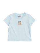 T-shirt per neonati Moschino Kids azzurra con dettagli ricamati MYM047LAA23 40304 MOSCHINO KIDS 