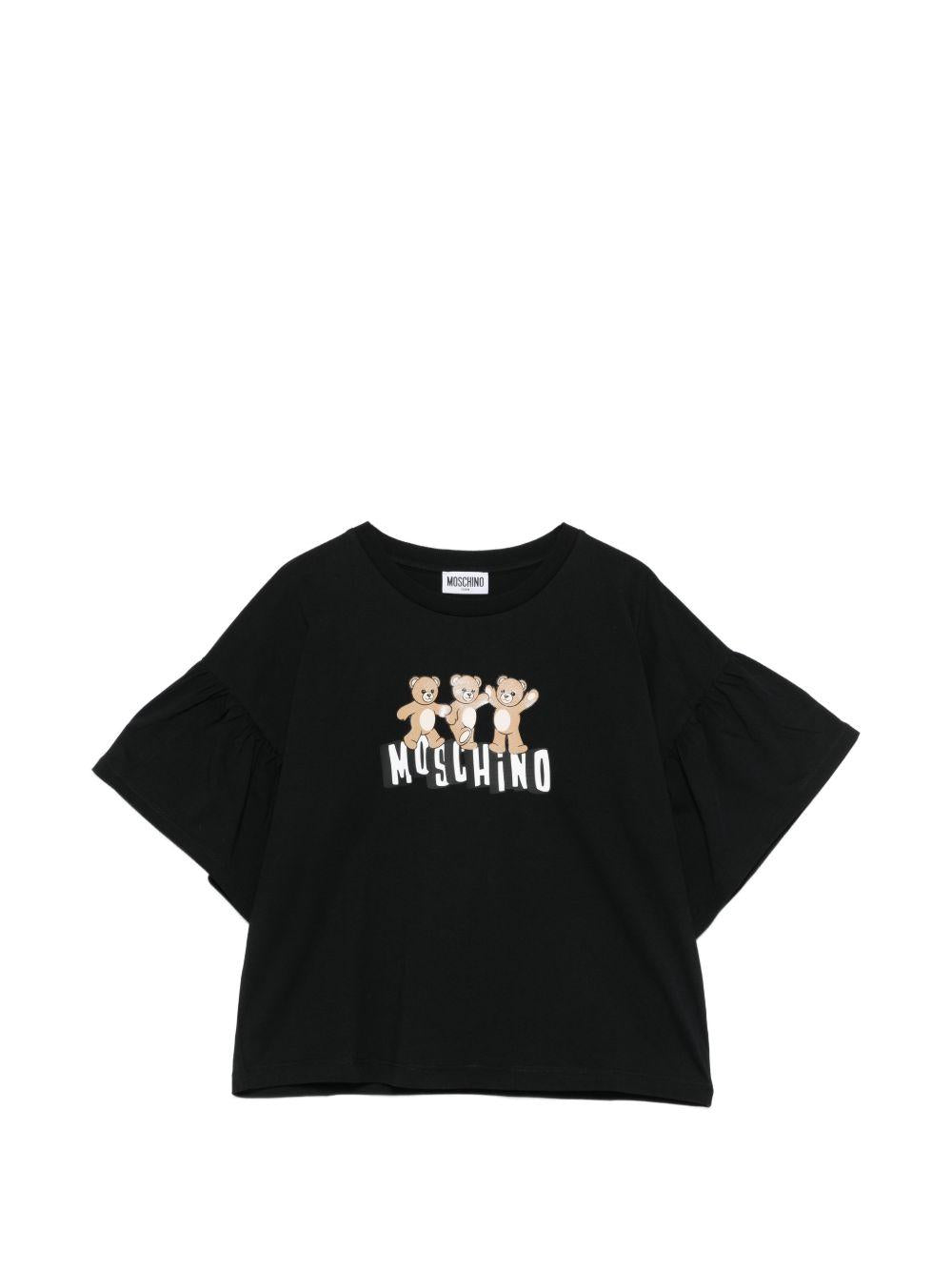 T-shirt per bambina Moschino Kids nera con dettaglio Teddy Bear HDM077LAA23 60100 MOSCHINO KIDS 