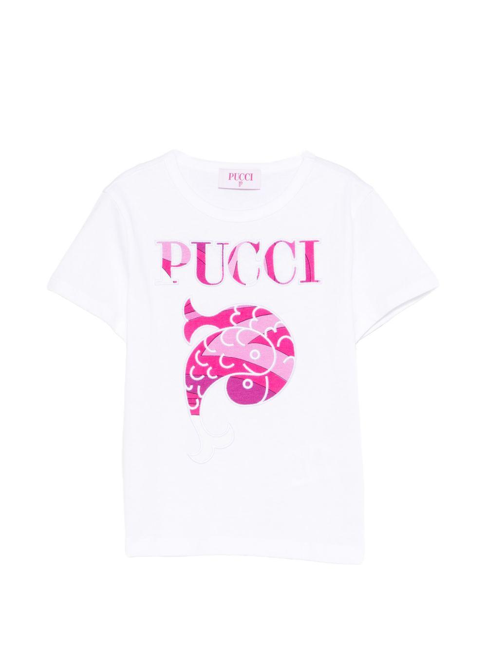 T-shirt per bambina Emilio Pucci Junior bianca con stampa grafica PY8A01 Z3672 100FU EMILIO PUCCI KIDS 