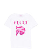 T-shirt per bambina Emilio Pucci Junior bianca con stampa grafica PY8A01 Z3672 100FU EMILIO PUCCI KIDS 