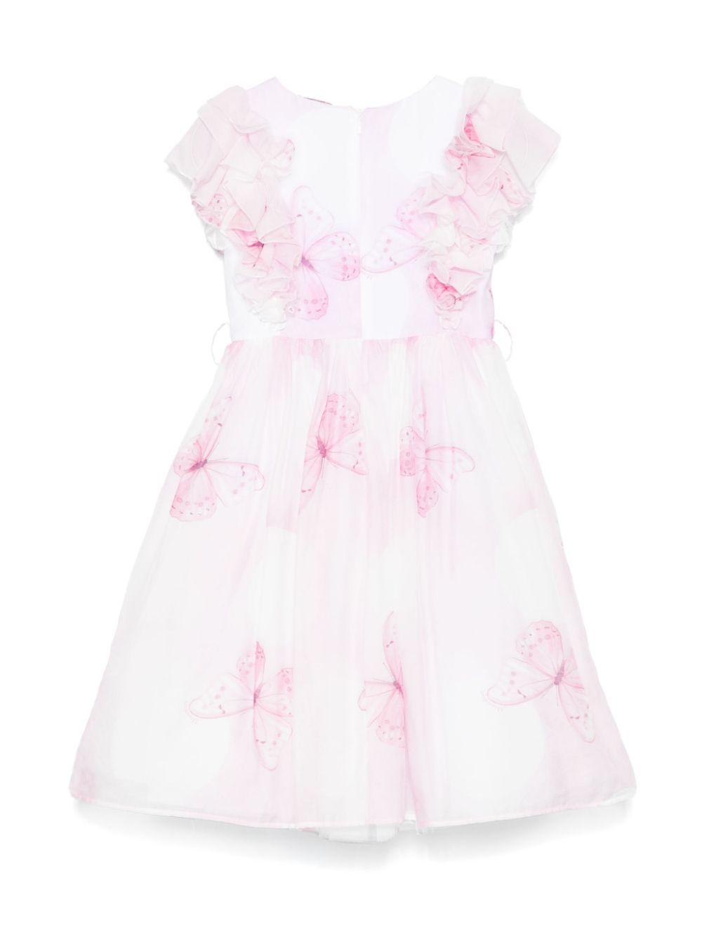 Abito per bambina Monnalisa bianco con stampa farfalla con dettagli con ruches 71E911 5621 0190 MONNALISA 