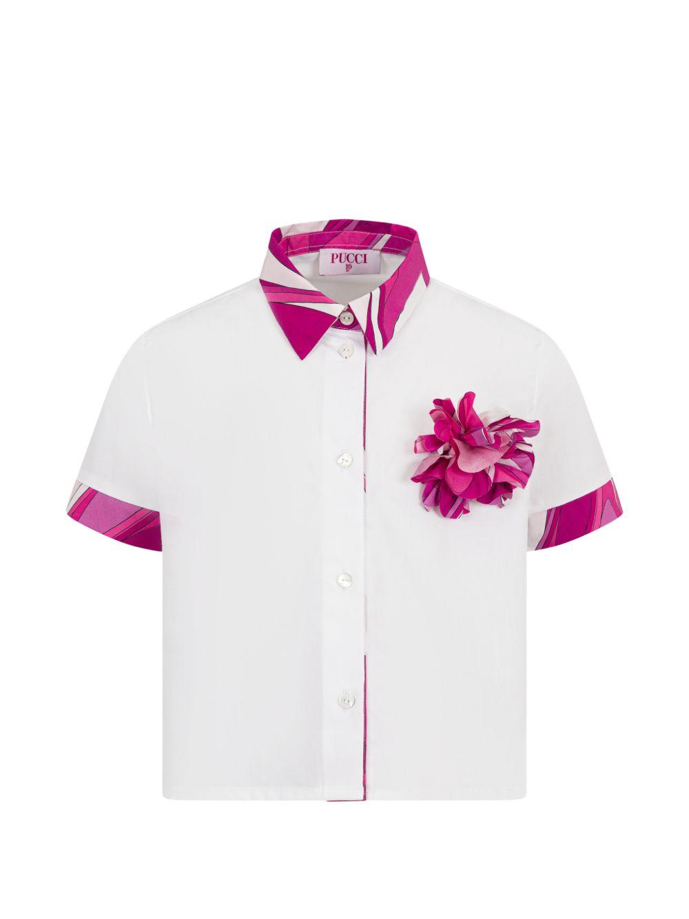 Camicia per bambina Emilio Pucci Junior bianca con decorazione floreale PY5A51 Z3718 100FU EMILIO PUCCI KIDS 