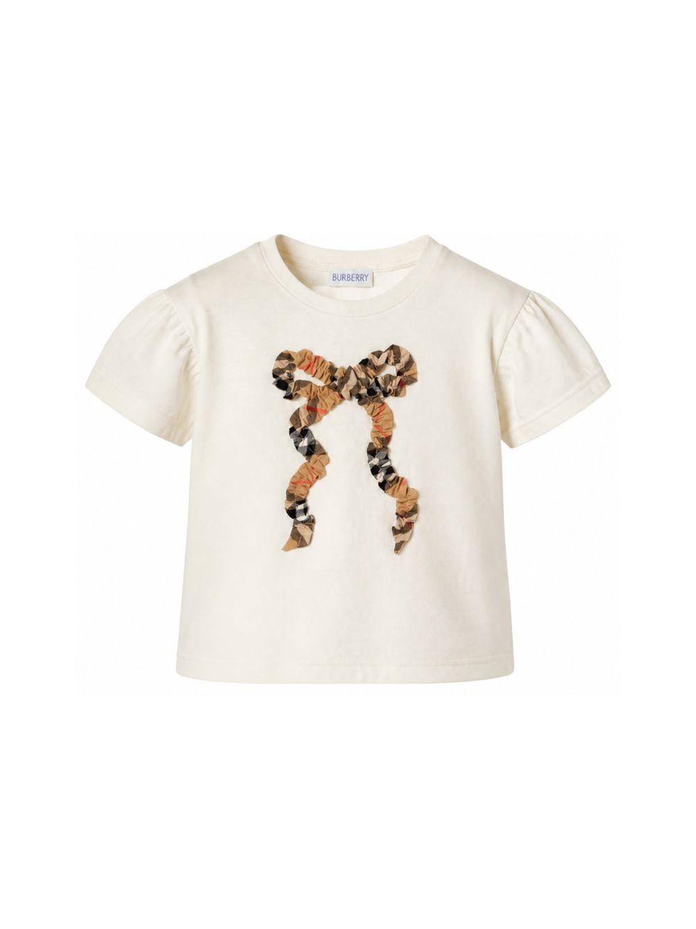 T-shirt per bambina Burberry Kids bianca con dettaglio fiocco sul davanti 8129919 A2014 BURBERRY KIDS 