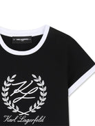 T-shirt per bambina Karl Lagerfeld Kids nera con logo sul davanti Z31154 09B KARL LAGERFELD KIDS 