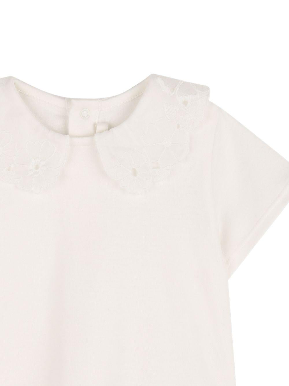 T-shirt per neonata Chloé Kids bianca con colletto alla Peter Pan in pizzo C20914 117 CHLOE' KIDS 