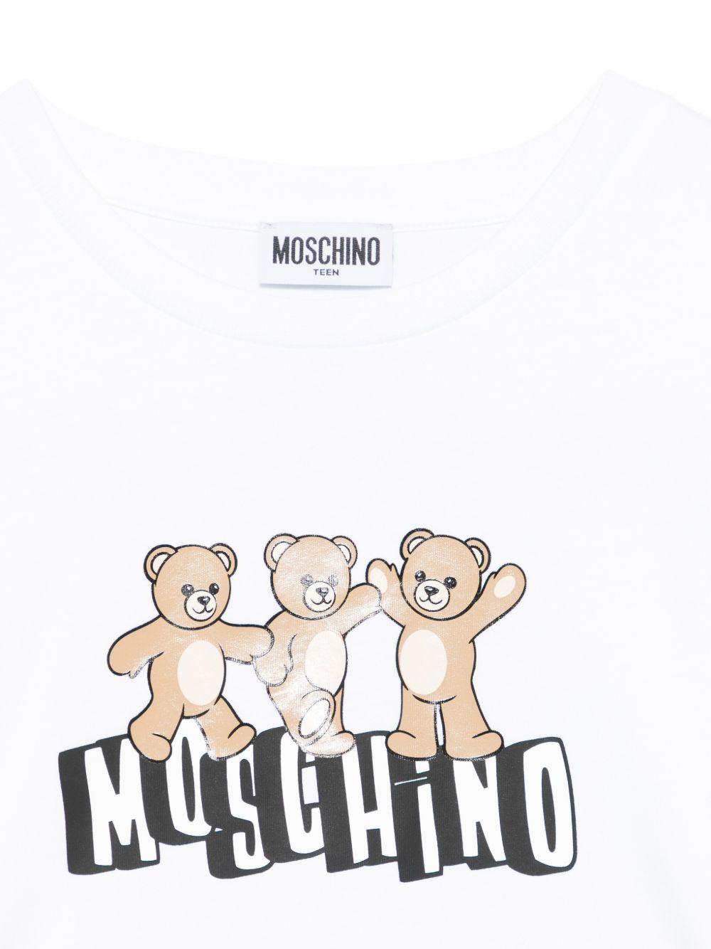 T-shirt per bambina Moschino Kids bianca con dettaglio Teddy Bear HDM077LAA23 10101 MOSCHINO KIDS 