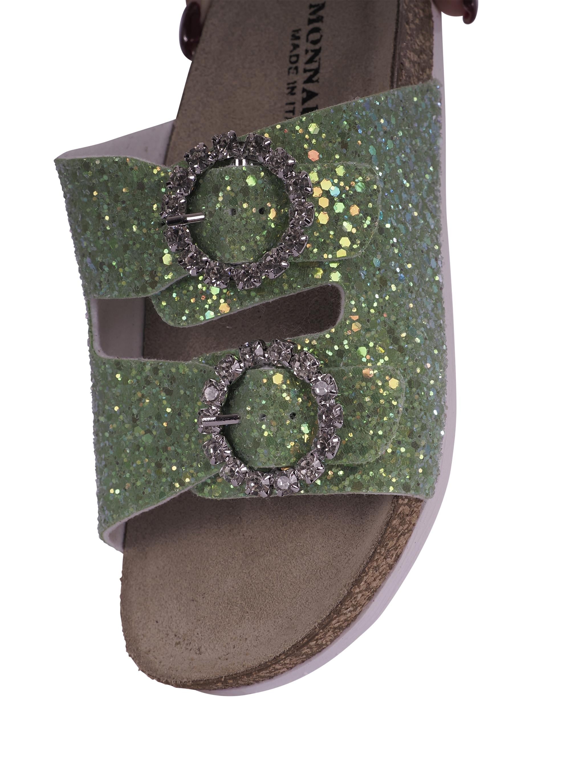 Slippers per bambina Monnalisa verde con fibbia 87G005 7714 G020 MONNALISA KIDS 