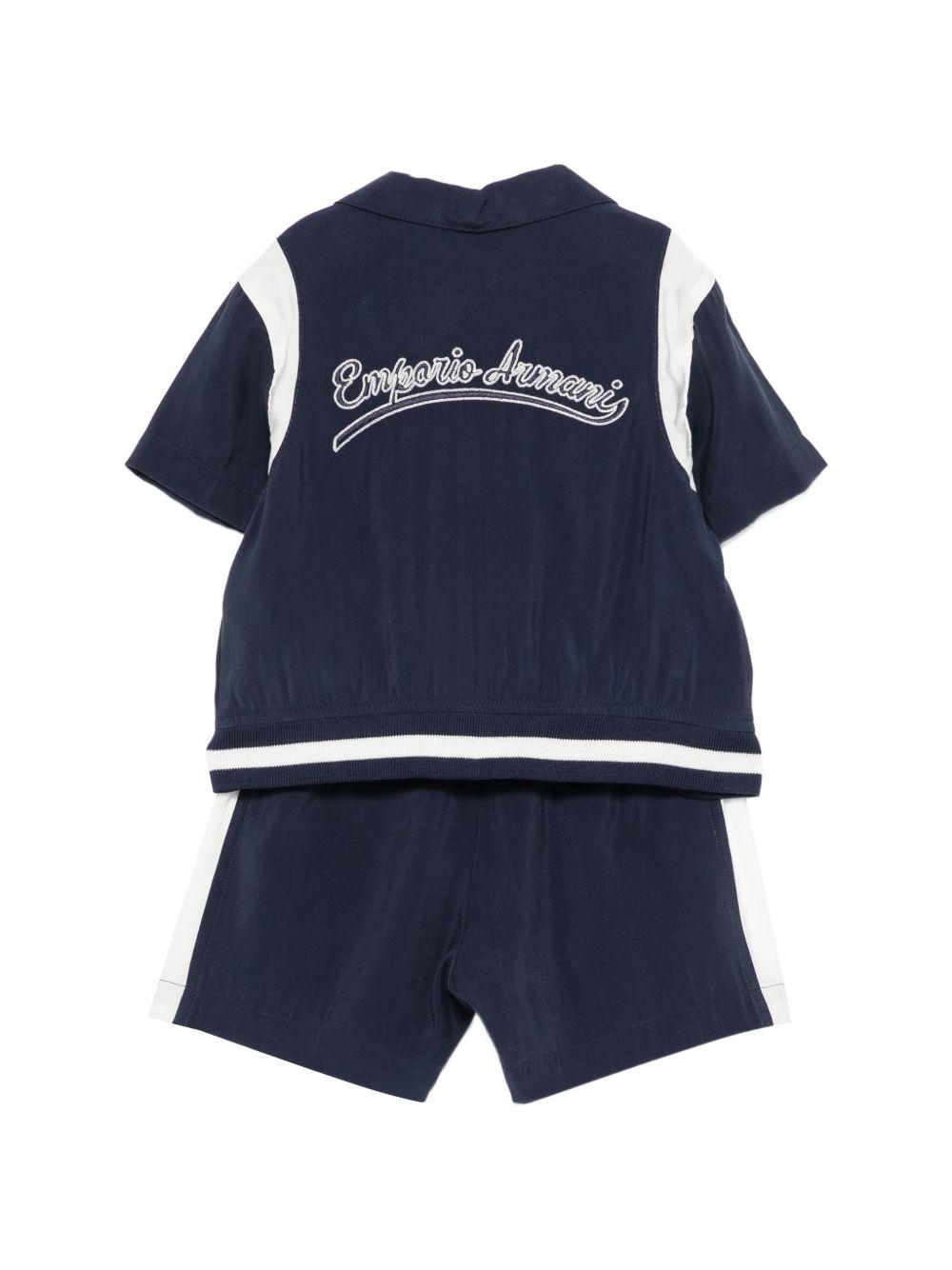 Set due pezzi per neonato Emporio Armani Kids blu scuro con logo ricamato EB001115 AF20699 MB569 EMPORIO ARMANI KIDS 
