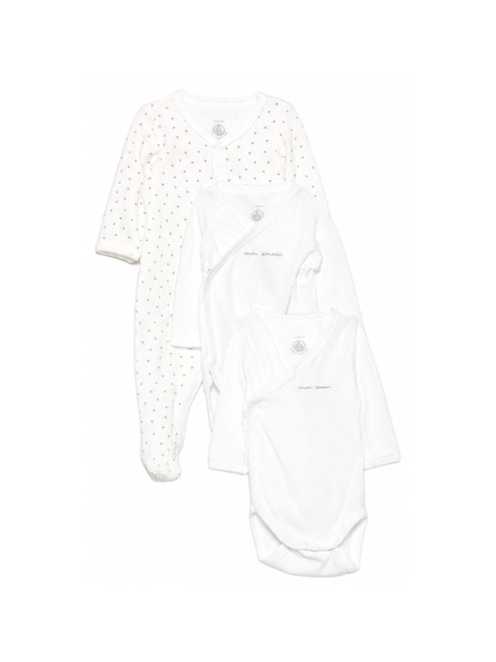 Set di tre body per neonati Petit Bateau bianco con stampa a cuori A0H71 99 PETIT BATEAU KIDS 