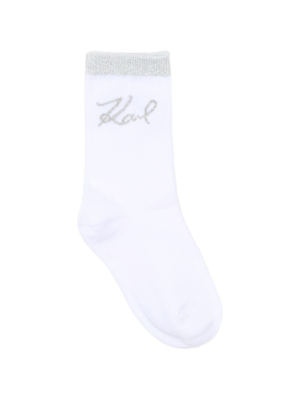 Calzini per bambina Karl Lagerfeld Kids bianco e grigio con stampa di gatti (set di due) Z31205 016 KARL LAGERFELD KIDS 