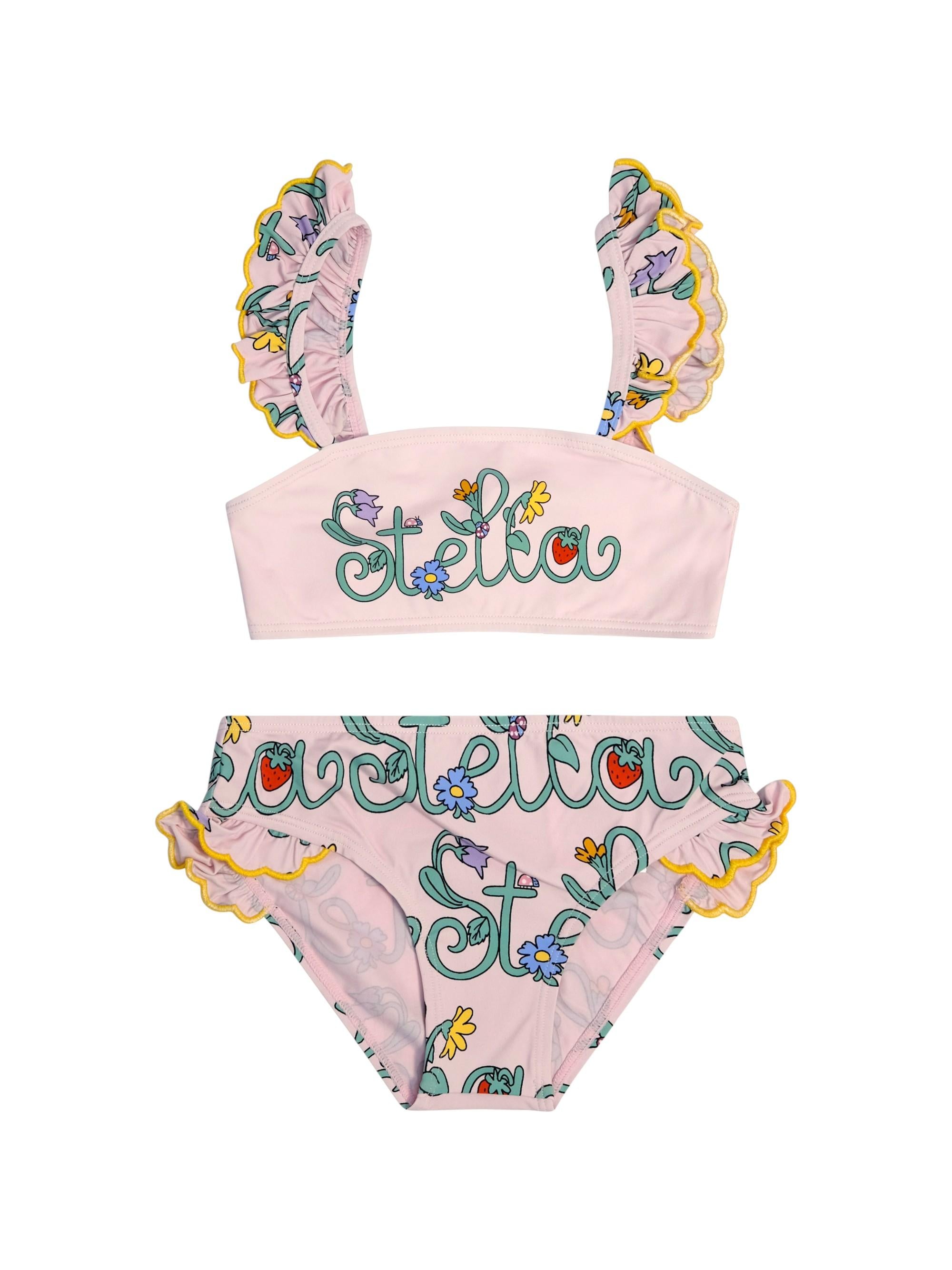 Costume a due pezzi per bambina Stella McCartney Kids rosa con stampa logo sul davanti TYCA55 Z3511 51RMC STELLA McCARTNEY KIDS 