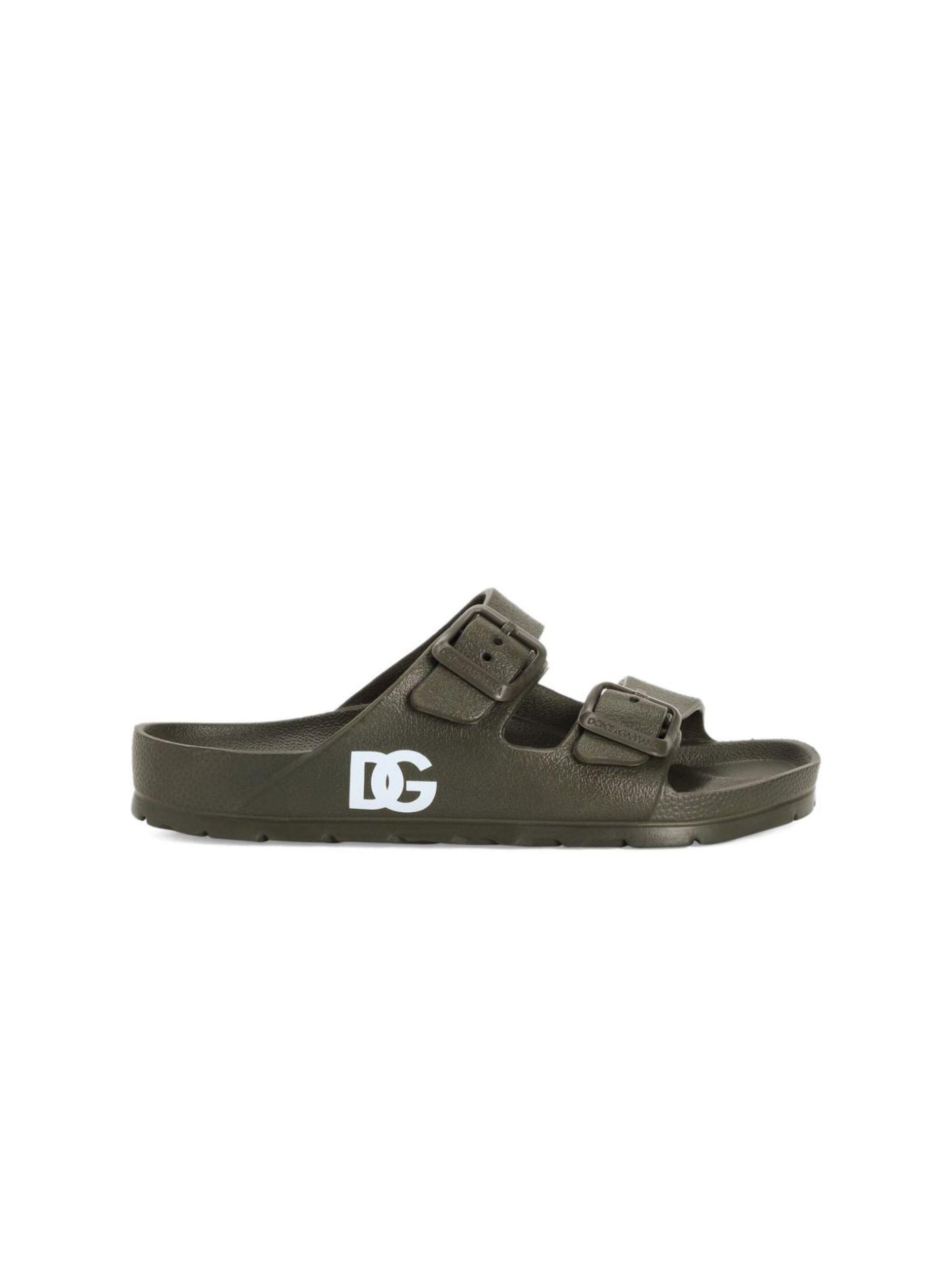 Ciabatte per bambino Dolce & Gabbana Kids verde militirare con dettaglio logo DD0324 A5103 8X070 DOLCE & GABBANA KIDS 