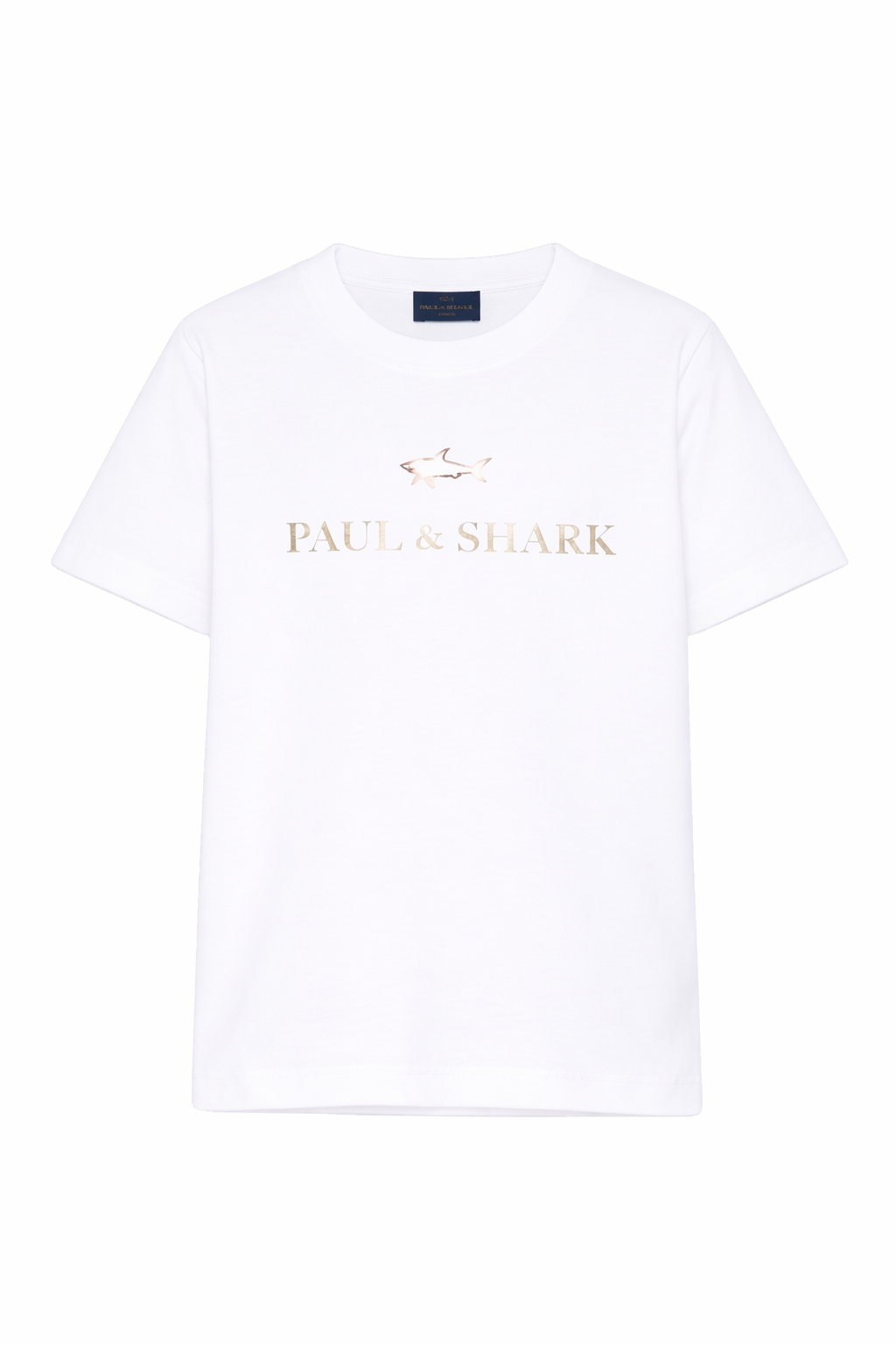 T-shirt per bambino Paul & Shark Kids bianca con logo dorato sul davanti WUM00DLAA53 10101 PAUL & SHARK KIDS 