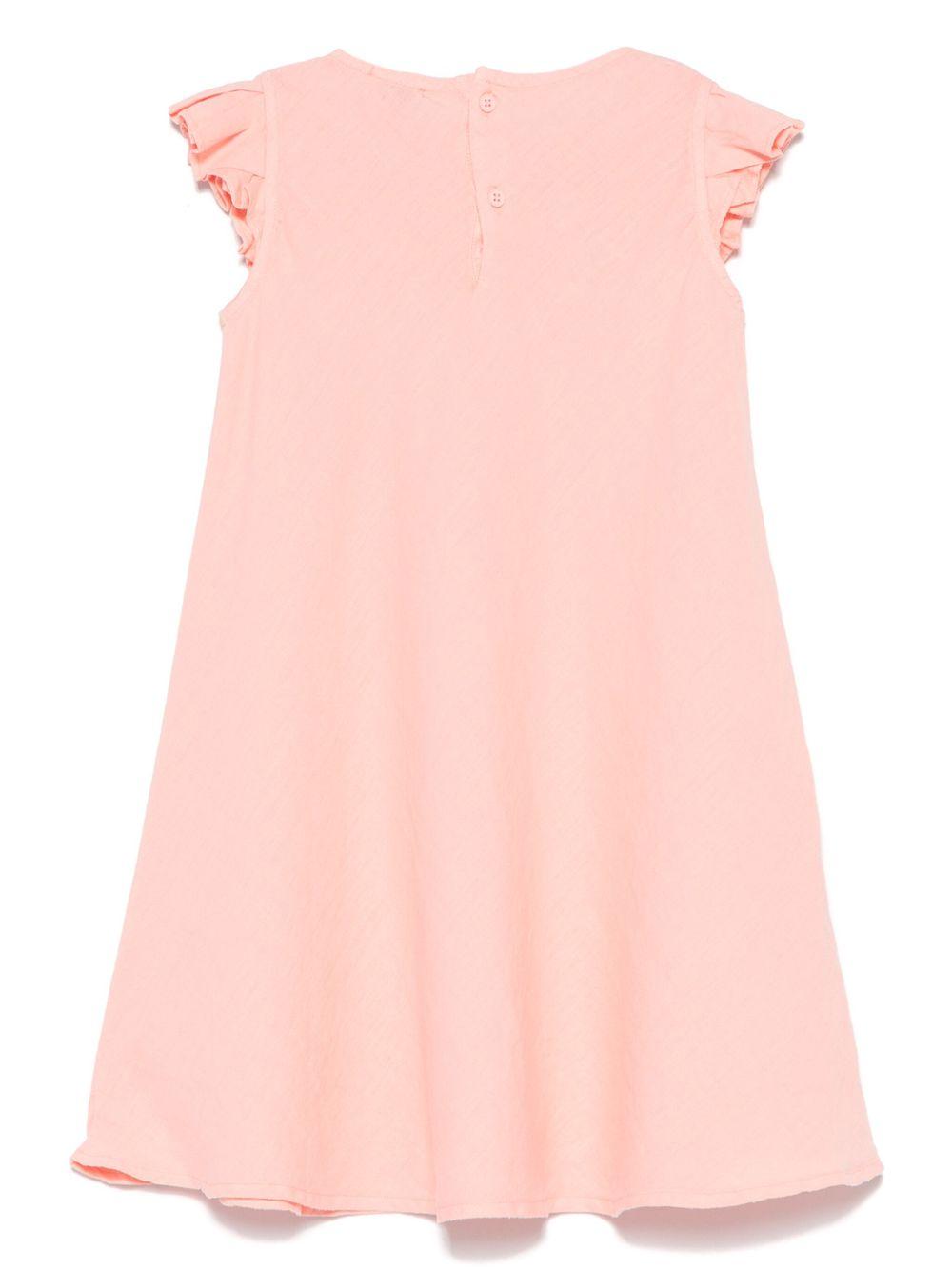 Abito in lino per bambina Il Gufo rosa con ruches P25VM778L6006 249 IL GUFO 