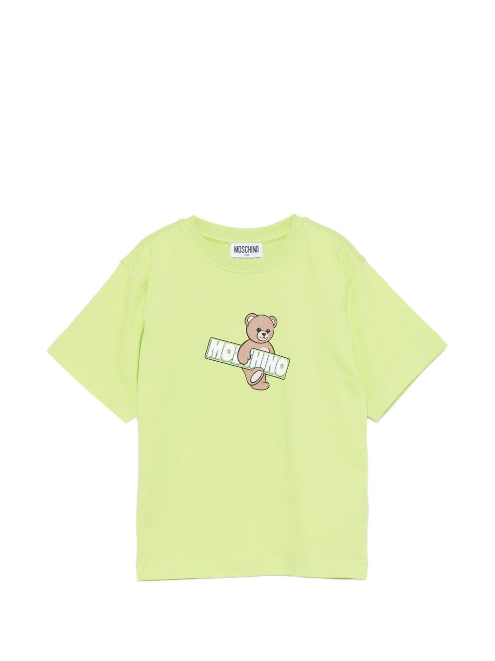 T-shirt per bambini Moschino Kids verde con stampa Teddy Bear sul davanti HYM03SLFA07 30355 MOSCHINO KIDS 