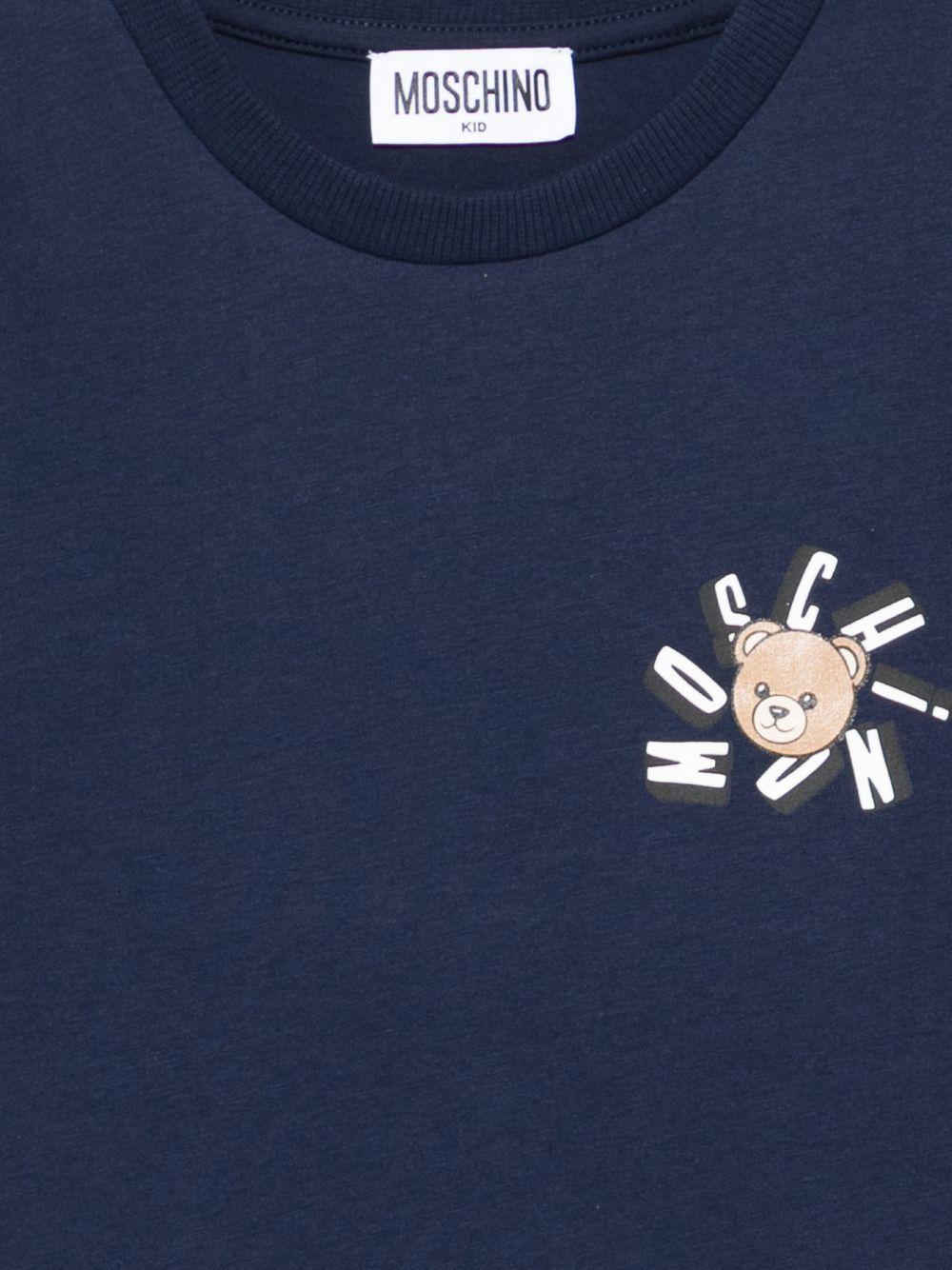T-shirt per bambini Moschino Kids blu con stampa Teddy Bear HUM05OLAA03 40016 MOSCHINO KIDS 