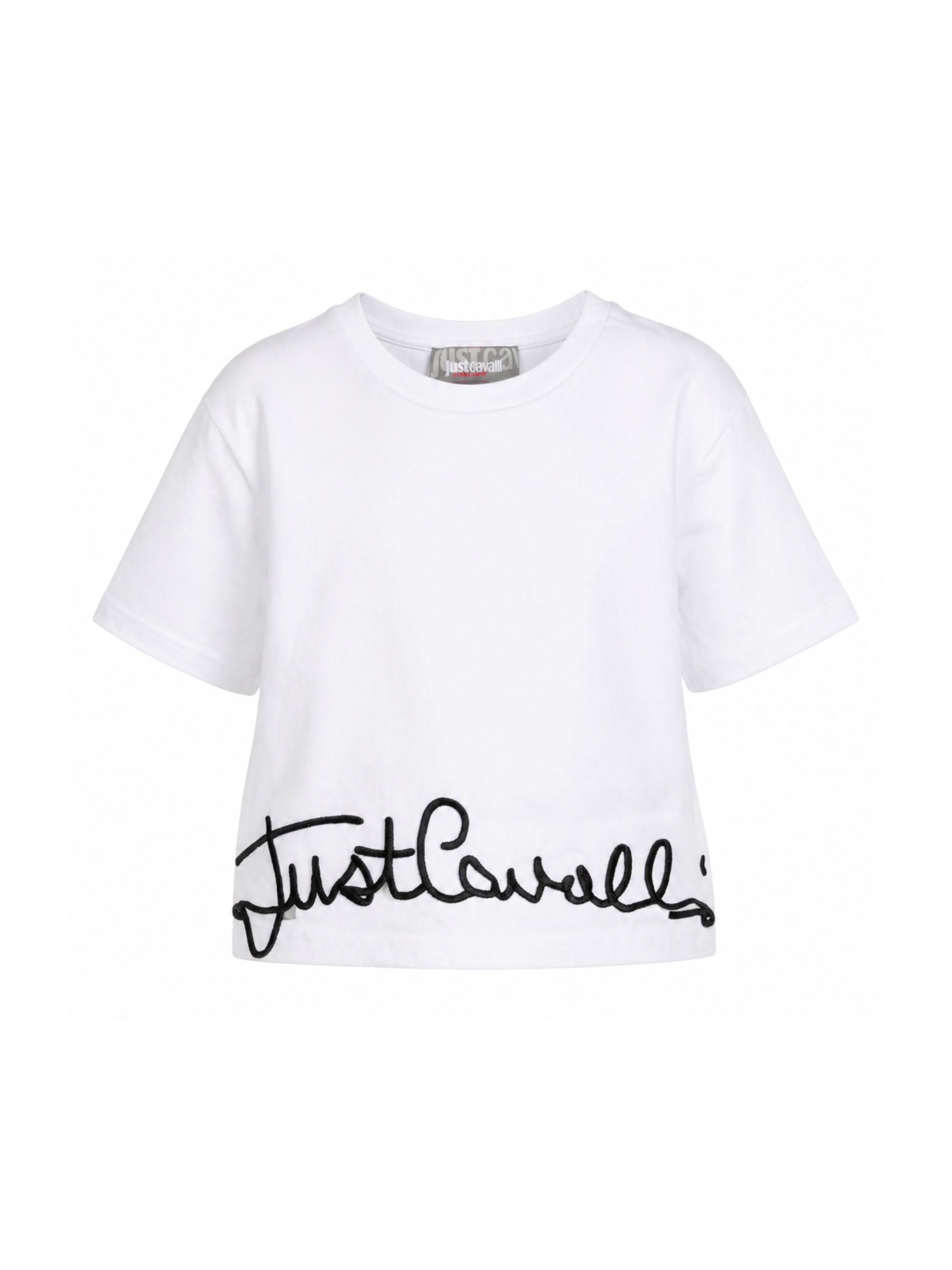 T-shirt per bambina Just Cavalli Kids bianca con logo sull'orlo JGP26084TS WHITE BLACK ROBERTO CAVALLI KIDS 