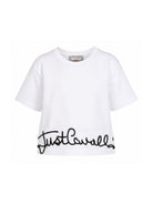 T-shirt per bambina Just Cavalli Kids bianca con logo sull'orlo JGP26084TS WHITE BLACK ROBERTO CAVALLI KIDS 