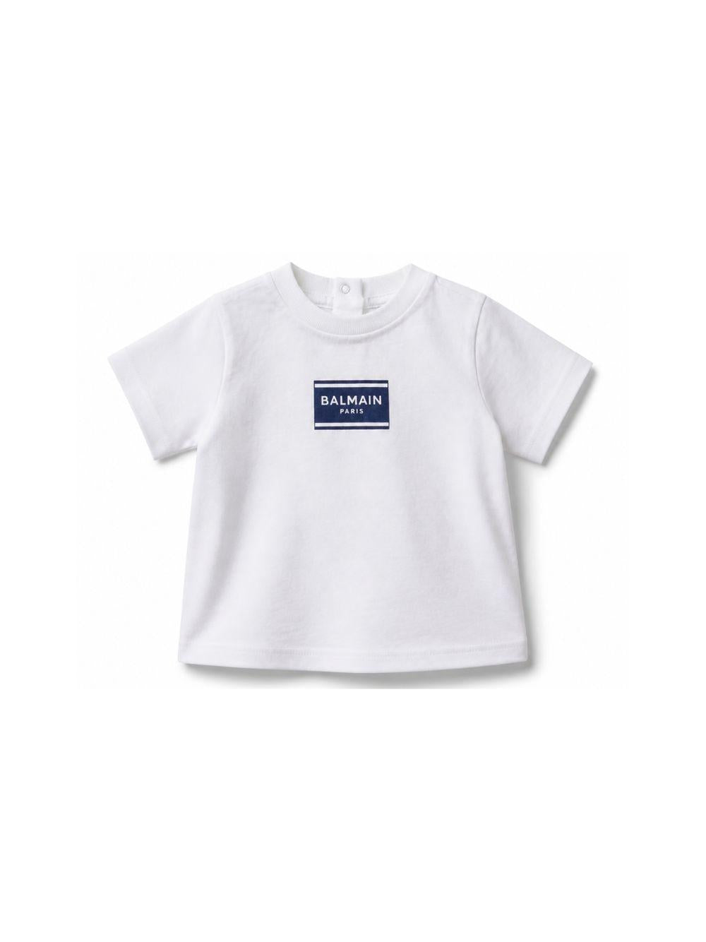 T-shirt per neonato Balmain Kids bianca con logo sul davanti BY8501 Z3672 100BL BALMAIN KIDS 