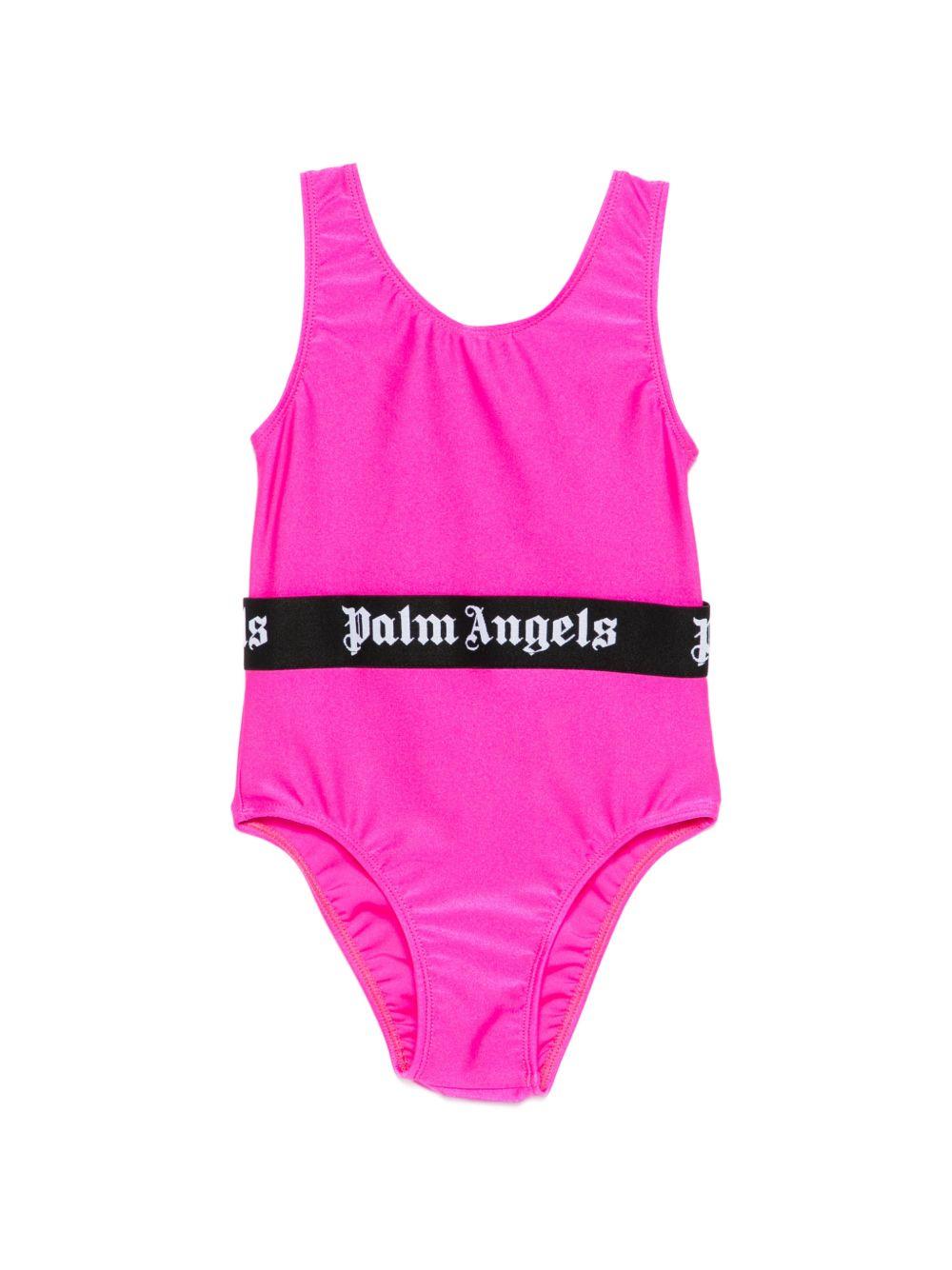 Costume da bagno per bambina Palm Angels Kids fucsia con stampa logo PGFC002S26JER001 044 PALM ANGELS KIDS 