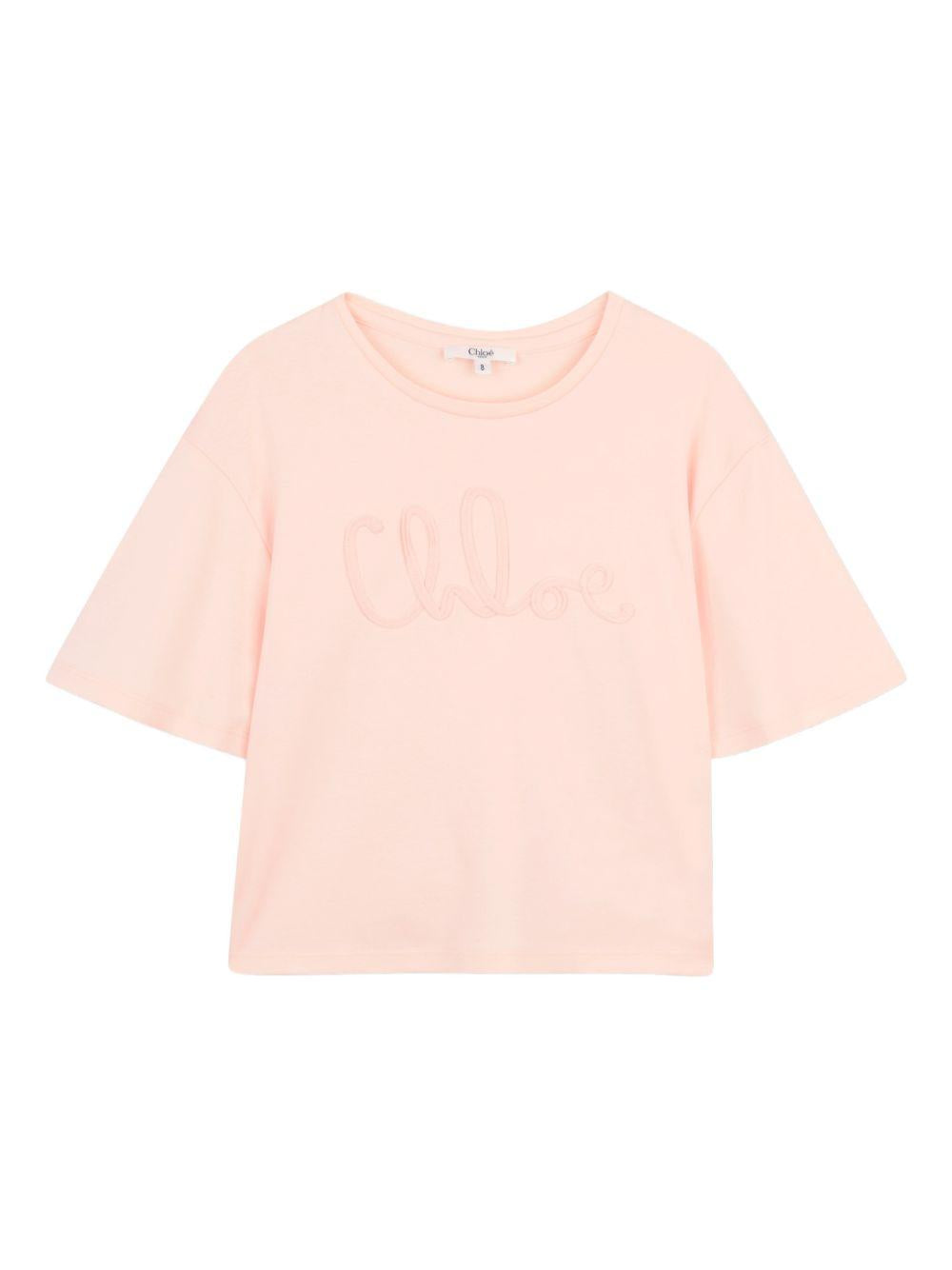 T-shirt per bambina Chloé Kids rosa con dettaglio logo sul davanti C20858 46J CHLOE' KIDS 
