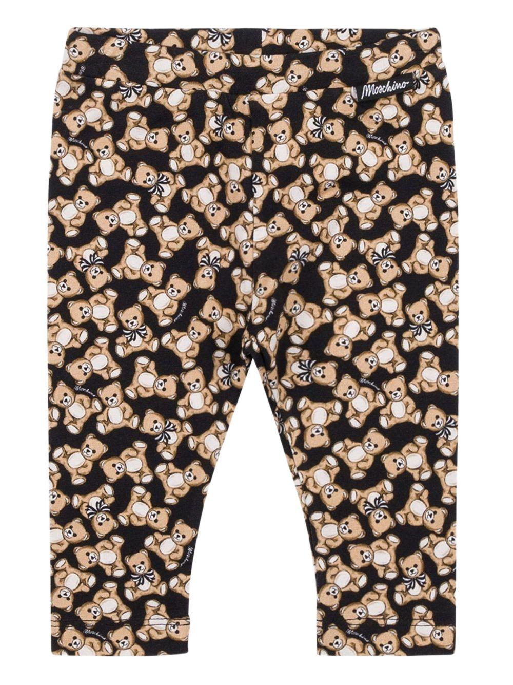 Leggins per neonata Moschino Kids neri con stampa Teddy Bear all-over MHP032LBB8E 84923 MOSCHINO KIDS 