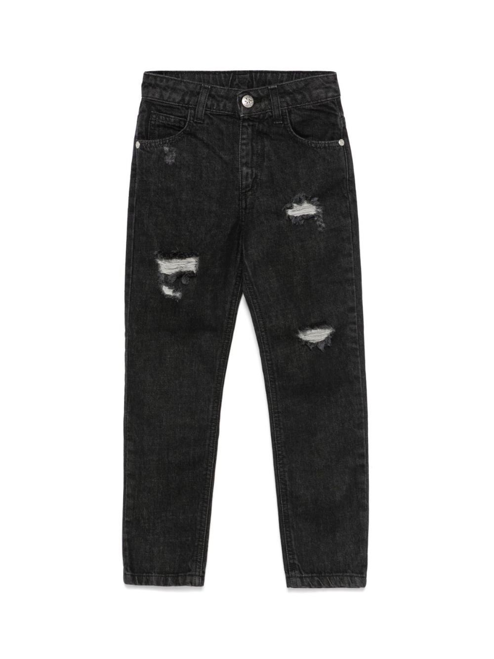 Jeans dritti con effetto vissuto per bambino John Richmond Junior nero con passanti RBP25181JE DENIM BLACK JOHN RICHMOND KIDS 