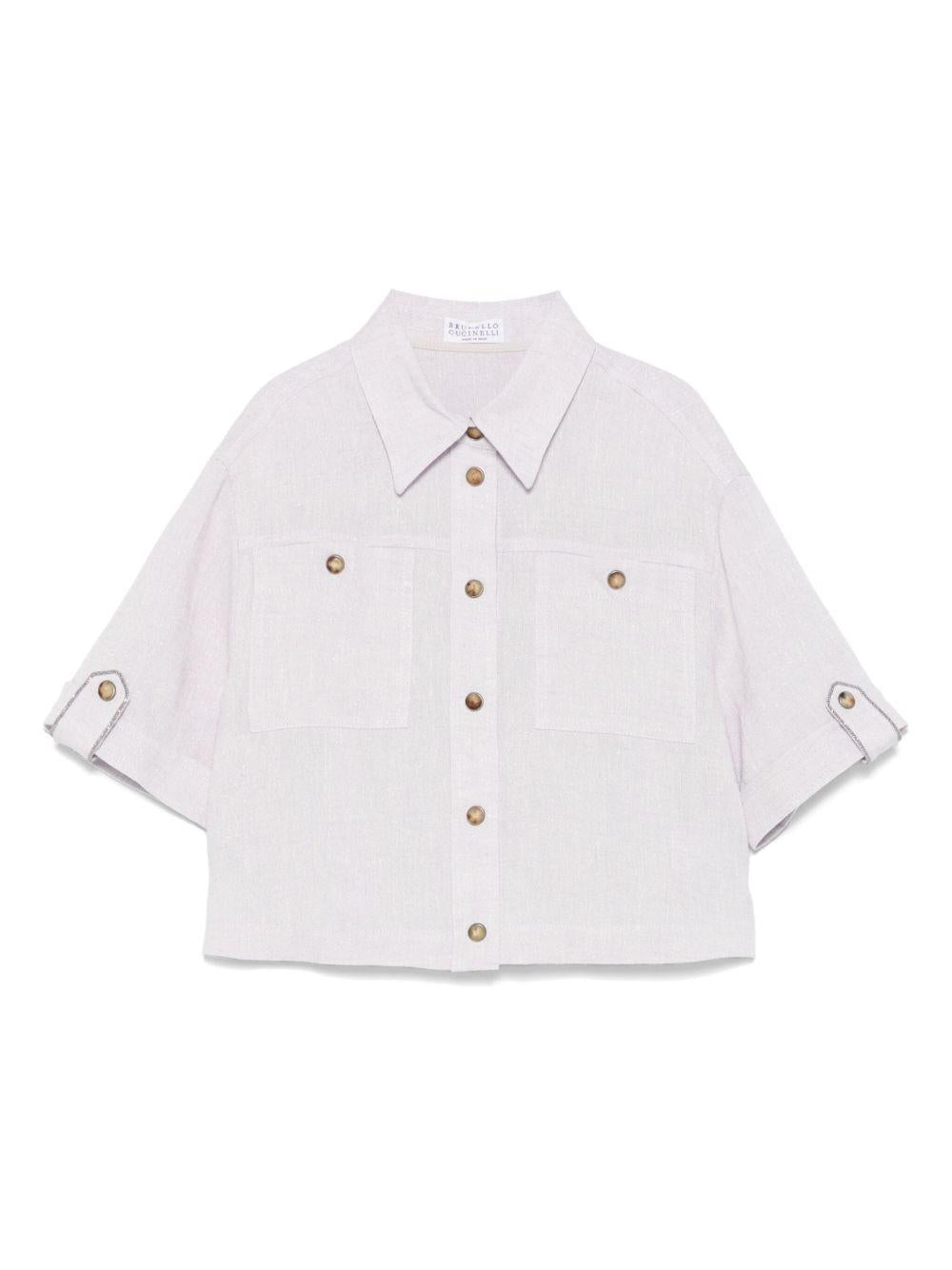 Camicia in lurex per bambina Brunello Cucinello Kids lilla con risvolti BH547S024 C167 BRUNELLO CUCINELLI KIDS 