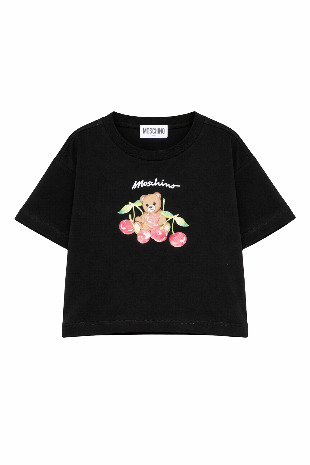 T-shirt per bambina Moschino Kids nera con stampa Teddy Bear sul davanti HDM075LAA02 60100 MOSCHINO KIDS 