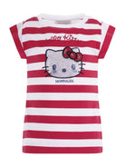 T- shirt per bambina Monnalisa rossa a righe con stampa grafica sul davanti 19G617 7042 9944 MONNALISA KIDS 