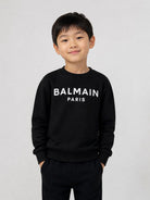 Felpa per bambino Balmain Kids nera con stampa logo sul davanti BX4P10 Z3183 930BC BALMAIN KIDS 