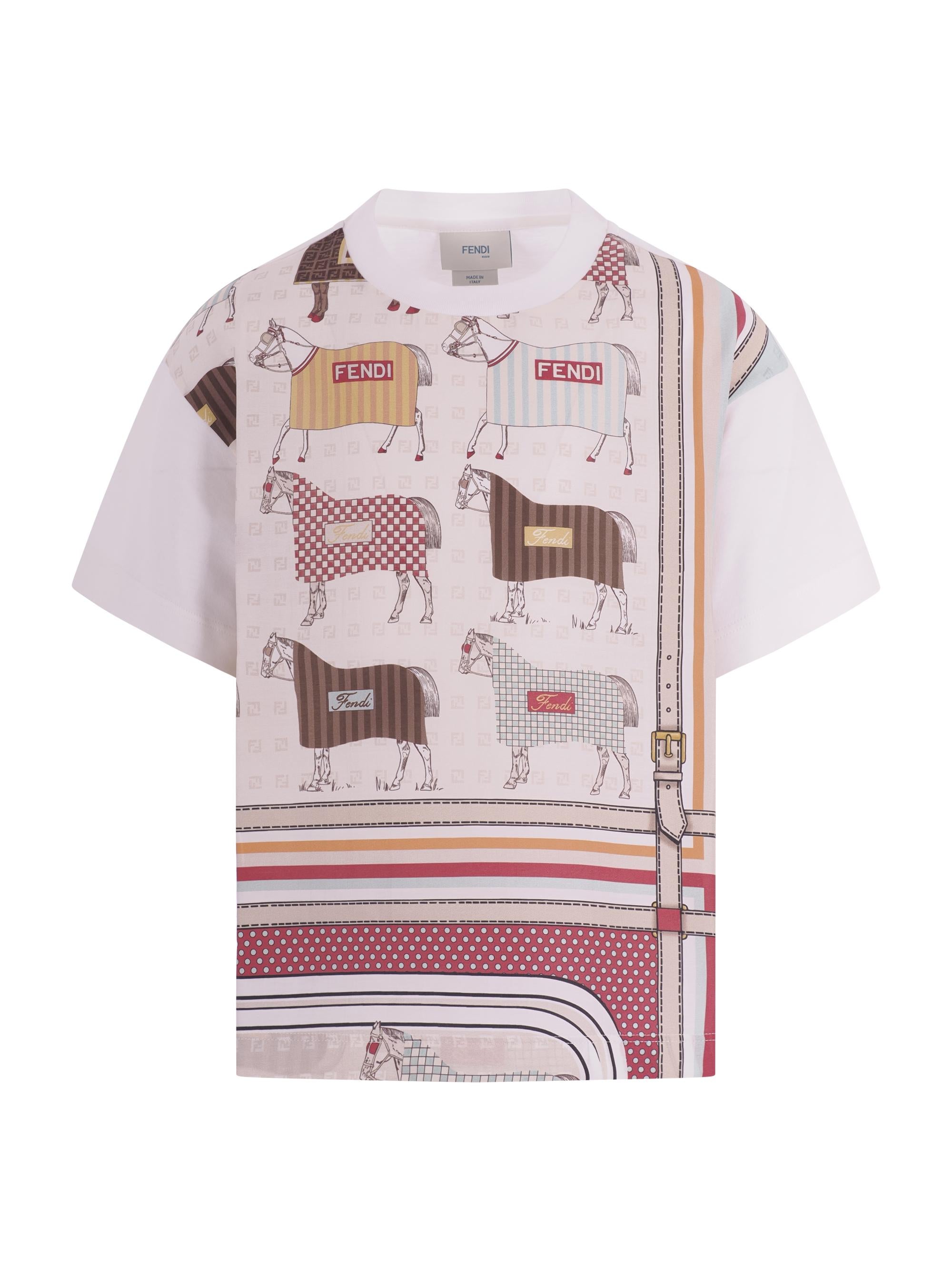 T-shirt per bambino Fendi Kids multicolore con stampa Cavalli Fendi JMI497 AVVY F0T9H FENDI KIDS 