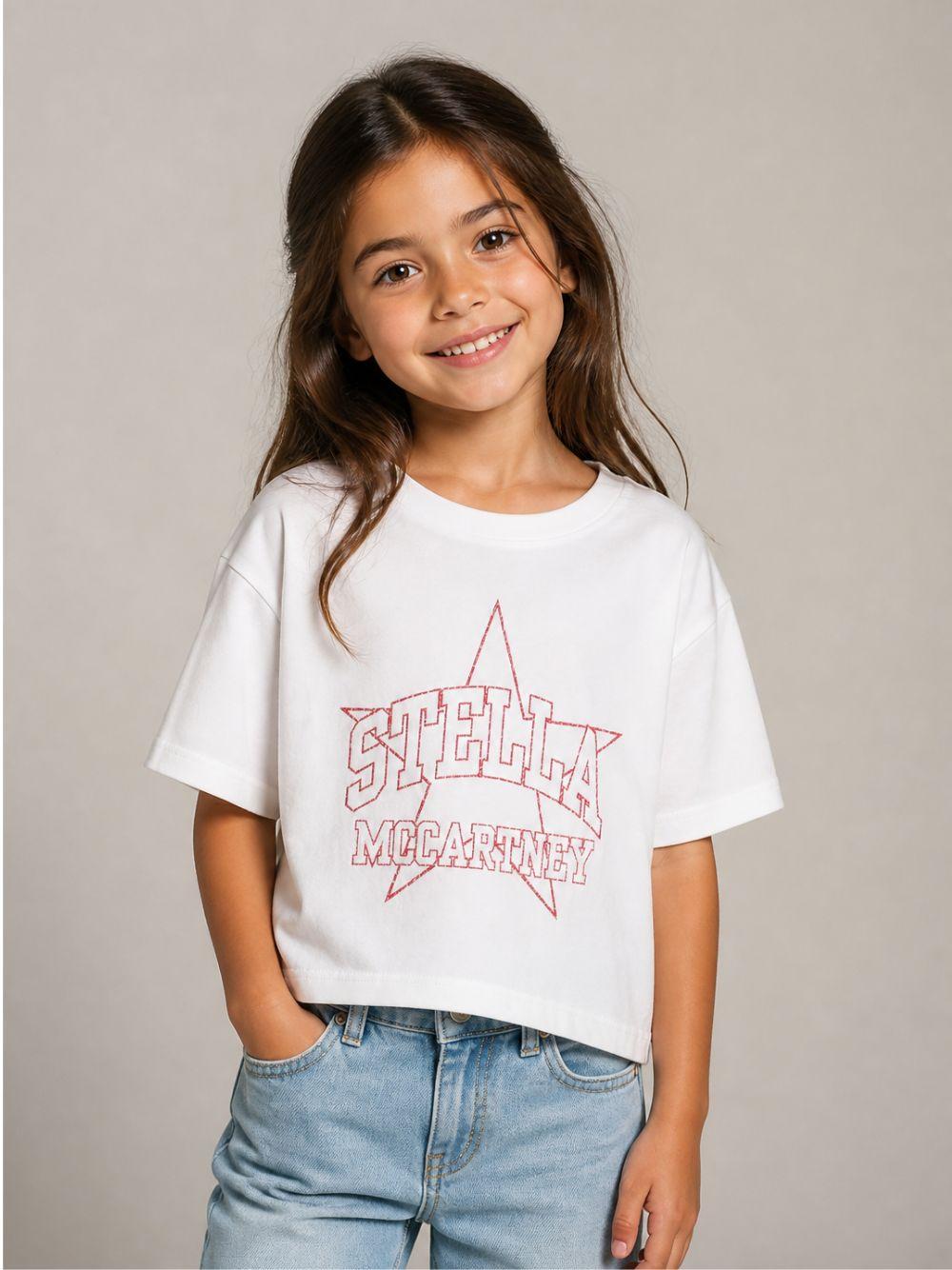 T-shirt per bambina Stella McCartney Kids bianca con stampa grafica TZ8B11 Z3931 100 STELLA McCARTNEY KIDS 