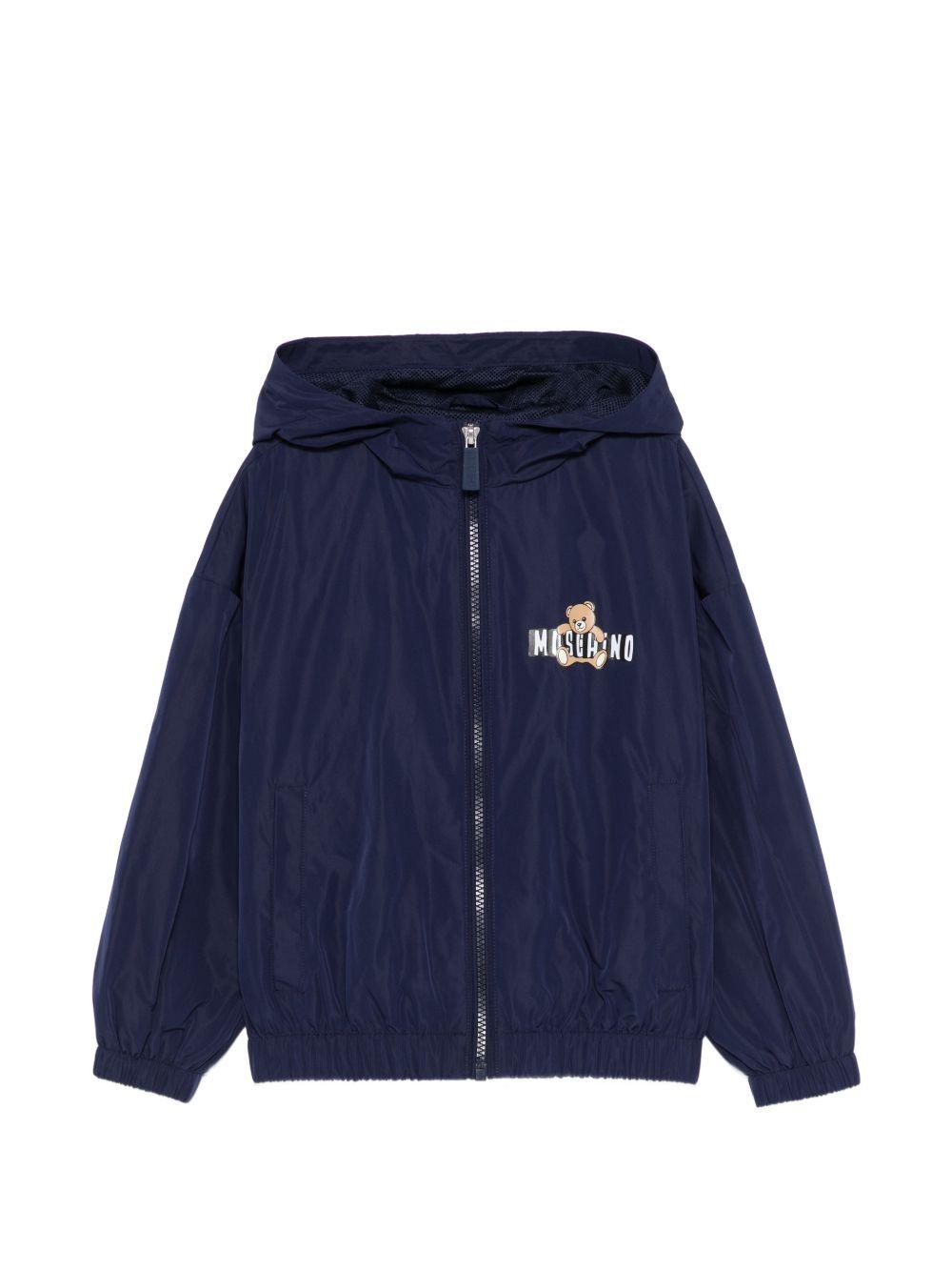 Giubbino per bambini Moschino Kids blu con stampa Teddy Bear sul davanti HUS05KL3A39 40016 MOSCHINO KIDS 
