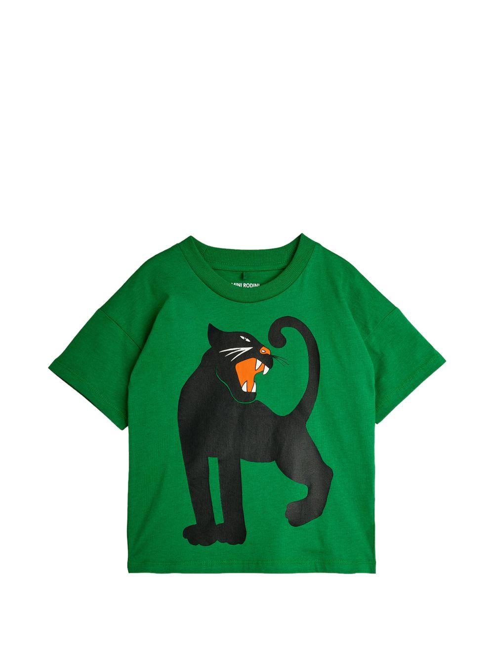 T-shirt per bambino Mini Rodini verde con stampa grafica pantera 11000336 GREEN MINI RODINI KIDS 