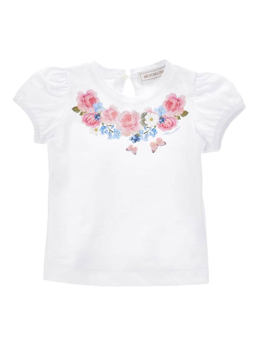 T-shirt per neonata Monnalisa bianca con maniche a palloncino 31G600 7206 0099 MONNALISA KIDS 