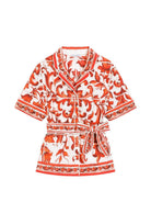 Camicia Vanity per bambina Dolce & Gabbana Kids bianca e arancione in popeline con stampa maiolica L56S07 G7P4J IH3TN DOLCE & GABBANA KIDS 