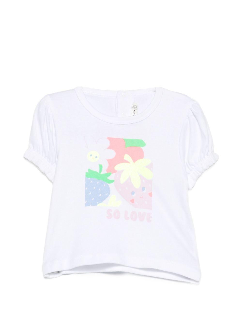 T-shirt per neonata Billieblush bianca con stampa grafica fragole U21814 10P BILLIEBLUSH 
