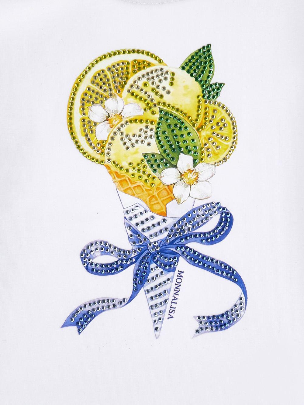 T-shirt per bambina Monnalisa bianca con stampa grafica sul davanti 19G620 7032 0099 MONNALISA KIDS 