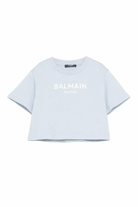 T-shirt per bambina balmain Kids azurra con stampa logo BY4A01 Z3183 685BC BALMAIN KIDS 