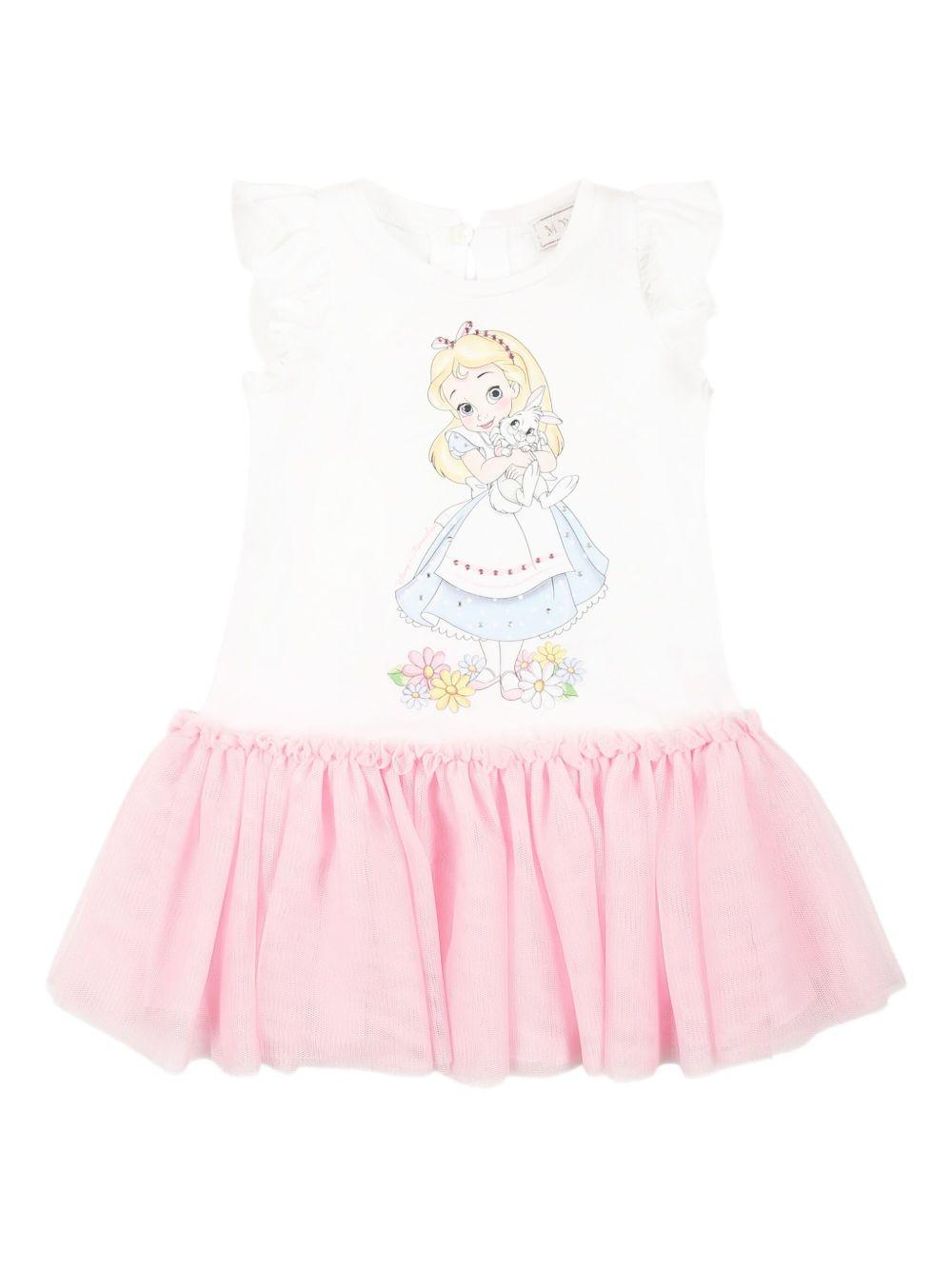 Abito in cotone per neonata Monnalisa bianco con stampa Alice 39E905 5002 9990 MONNALISA KIDS 