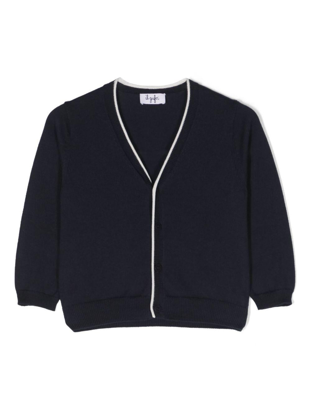 Cardigan per neonato Il Gufo blu con bottoni e bordo a contrasto P25GF427EM109 4910 IL GUFO 