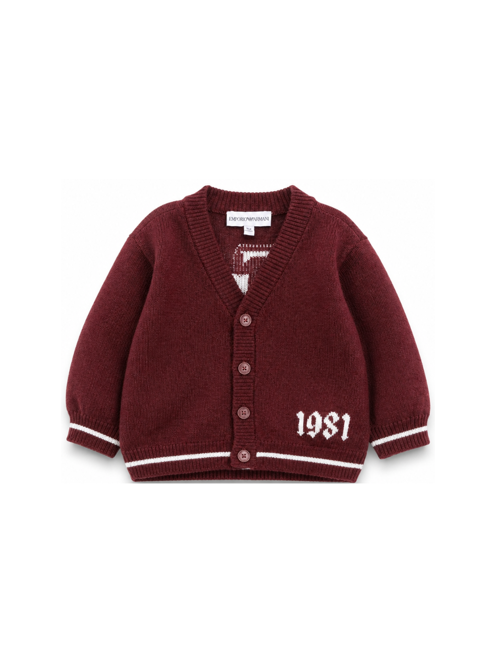 Cardigan per neonato Emporio Armani Kids bordeaux con stampa logo EB001584 AF27314 UA343 EMPORIO ARMANI KIDS 
