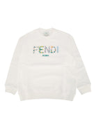 Felpa per bambino Fendi Kids bianco con stampa logo JFH159 5V0 F0TU9 FENDI KIDS 