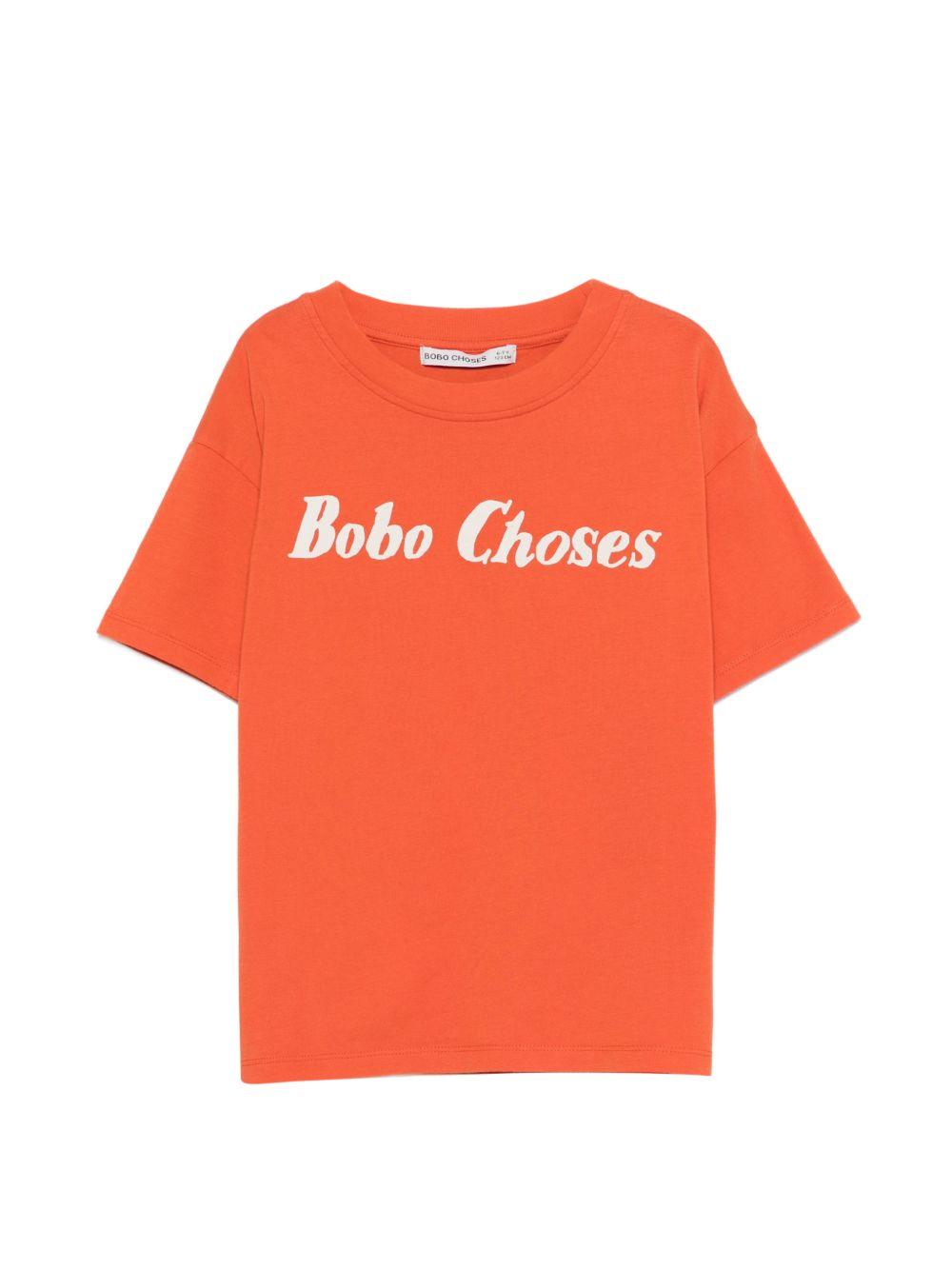 T-shirt per bambino Bobo Choses arancione con scritta logo sul davanti B126AC016 811 BOBO CHOSES KIDS 