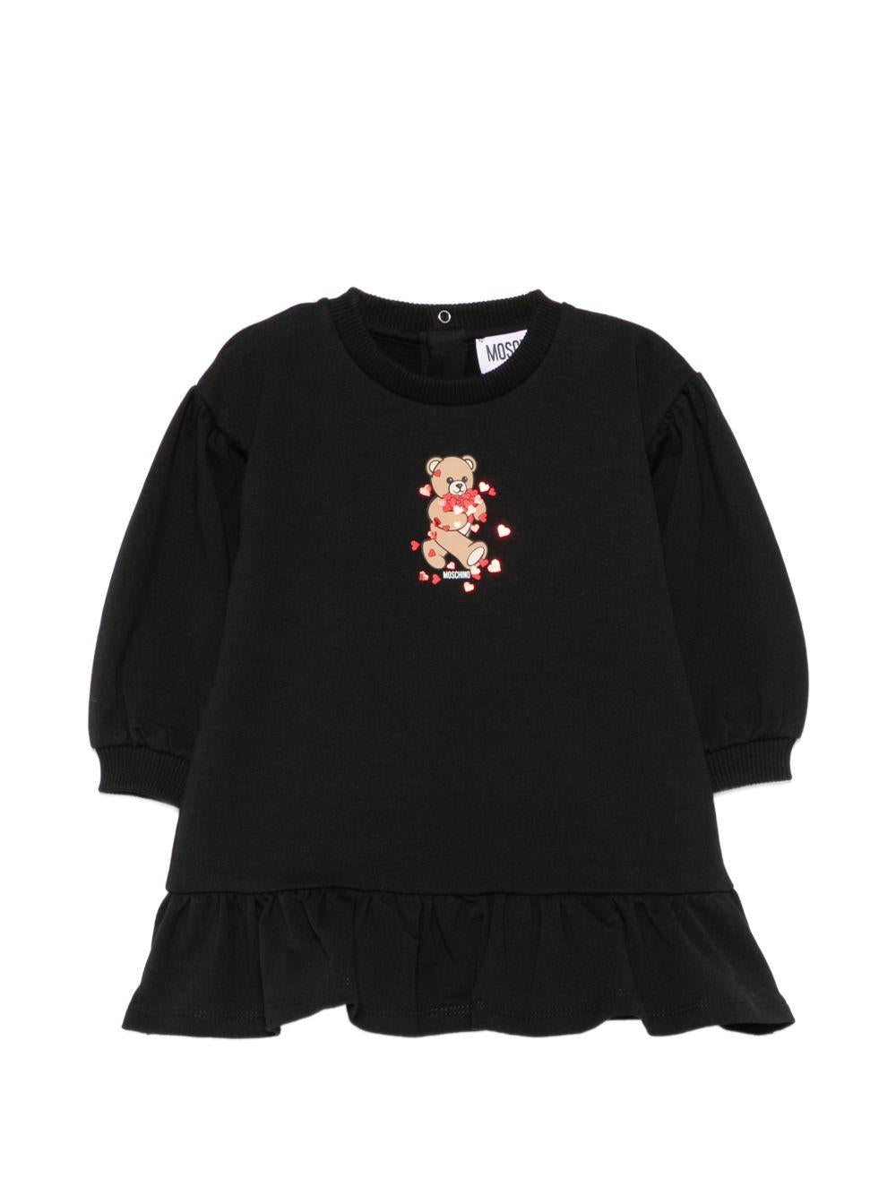 Abito per neonata Moschino Kids nero con motivo Teddy Bear MAV0CWLDA63 60100 MOSCHINO KIDS 