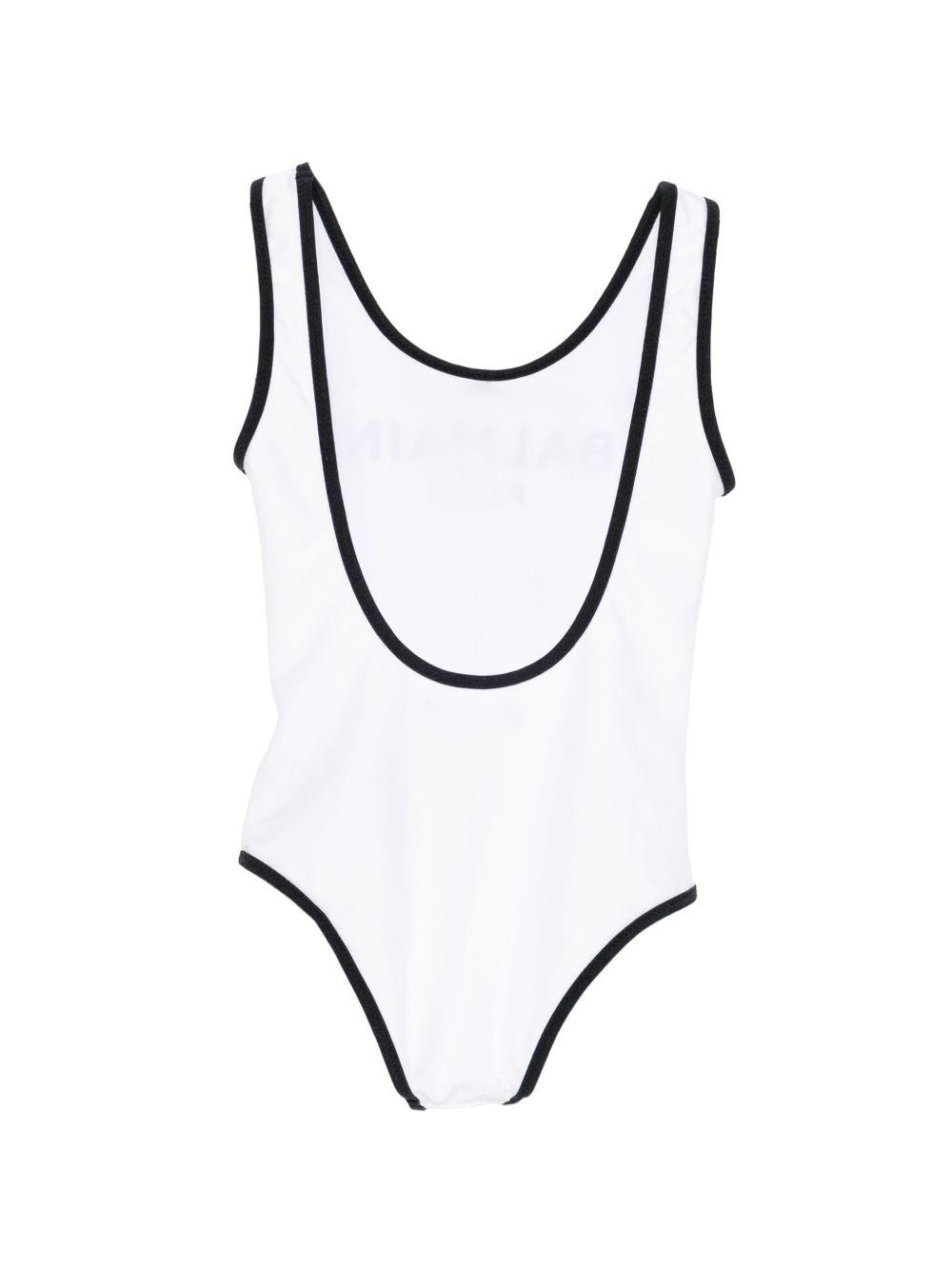 Costume per bambina Balmain Kids bianco con stampa logo sul davanti BXCA0D Z0005 100NE BALMAIN KIDS 