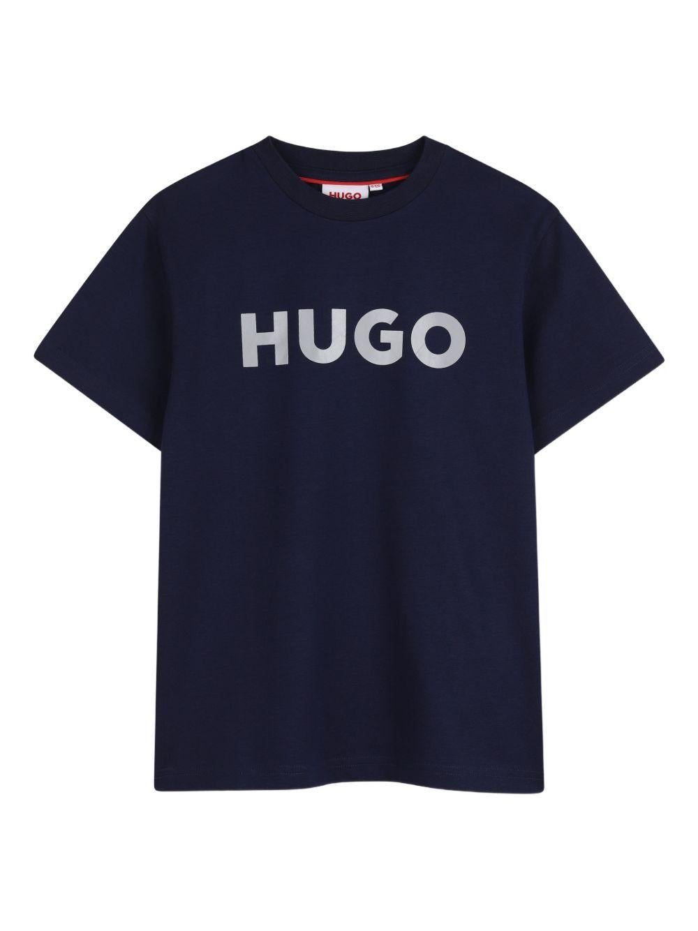 T-shirt per bambino Hugo Kids blu con logo sul davanti G01016 85C Hugo KIDS 