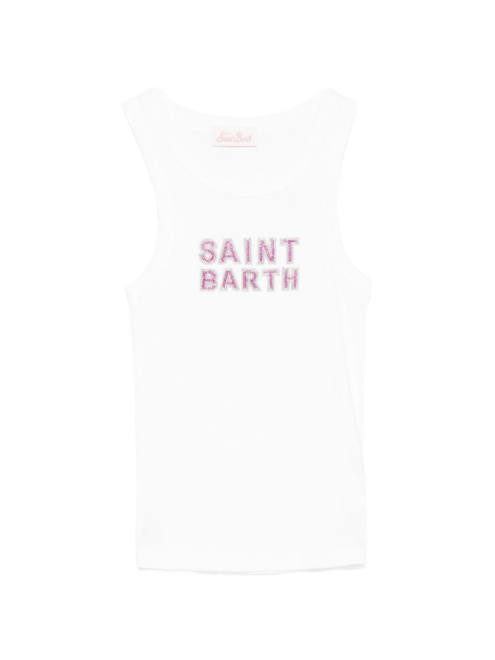 Canotta per donna MC2 Saint Barth bianca con logo glitterato AAD001 08543L MC2 ST. BARTH 